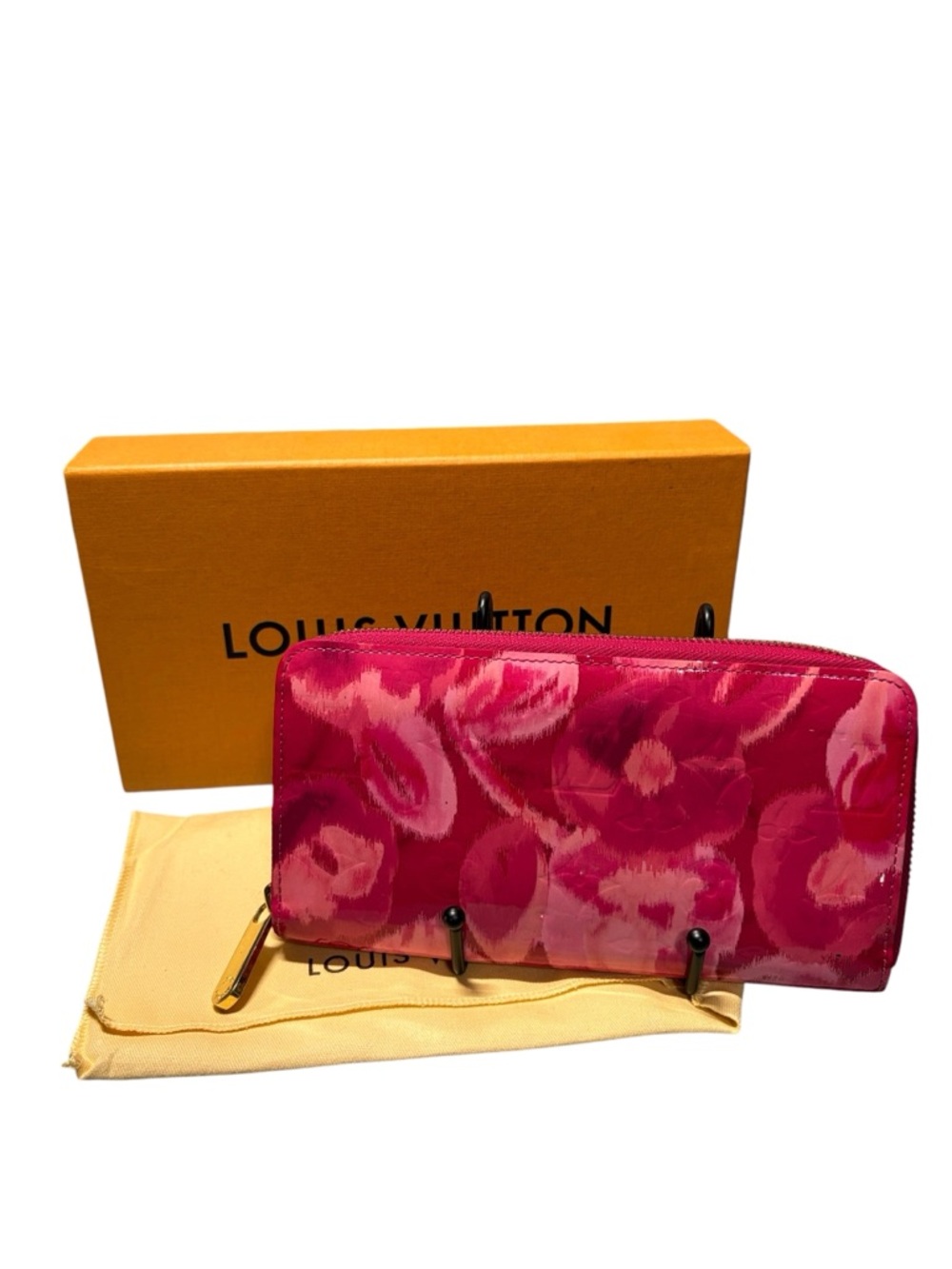 Louis Vuitton Ikat Floral Monogram Vernis Zippy Wallet Pink Rose Velours Box